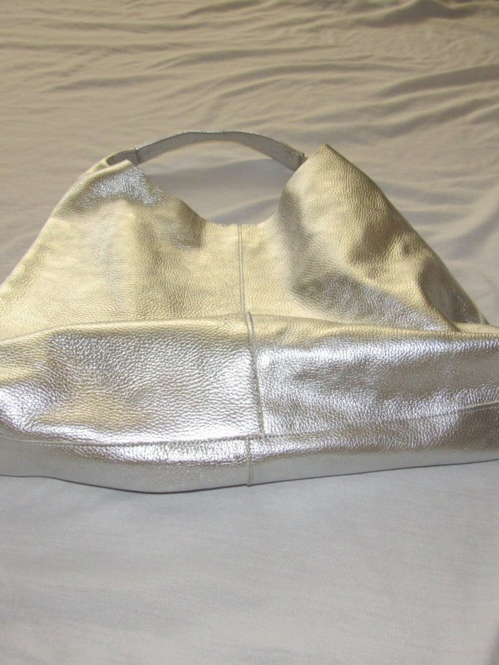 Marcella NYC Kelly Tote All Leather Pebbled Disco Pebble Silver Slouchy Purse - Picture 5 of 8